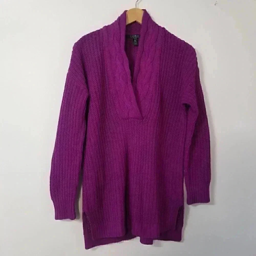 Lauren Ralph Lauren Purple Shawl Collar Knit  Pullover  Sweater